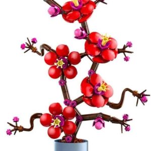 botanicals plum blossom set for adults artificial flowers for indoor gifts for mothers home office decor display piece incl. a buildable flowerpot botanical collection 10369