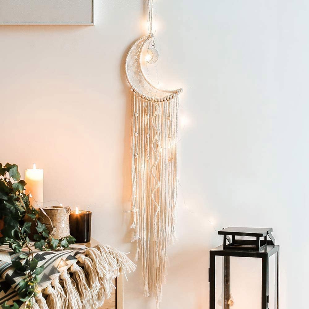 macrame wall hanging with led light