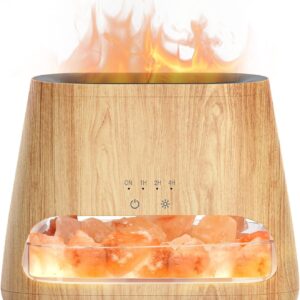 2-in-1 Ultrasonic Essential Oil Diffuser & Himalayan Salt Lamp, Aromatherapy Diffuser Cool Mist Humidifier with Auto Off Function, 100% Pure Himalayan Pink Salt Rock, 150ml (Wooden Grain)