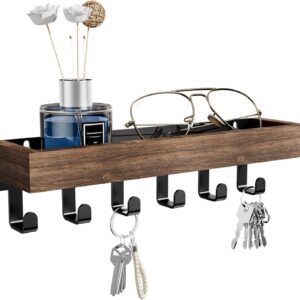 key holder with wood tray and 6 hooks