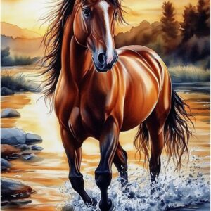 AIRDEA Full Drill Horse Diamond Art Kits Adults, 5D DIY River Diamond Painting Kit, Gem Arts and Crafts for Adults for Home Wall Decor 30x40 cm