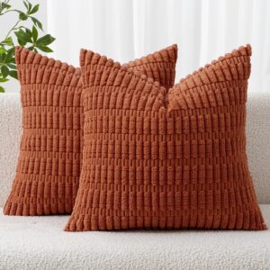 Pack of 2 Corduroy Square Cushion Cover Caramel 45x45 cm 18x18 inch for Living Room Sofa Bedroom Rustic Modern Farmhouse Boho Home Decor