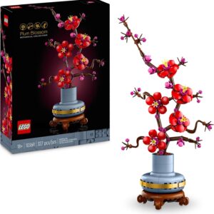 botanicals plum blossom set for adults artificial flowers for indoor gifts for mothers home office decor display piece incl. a buildable flowerpot botanical collection 10369