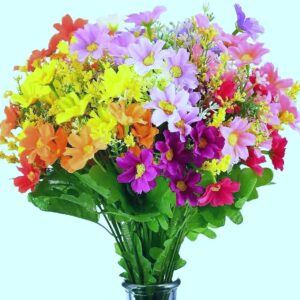 artificial fake faux daisy silk flowers bundle of 6 colors uv resistant greenery shrubs plants indoor outside hanging baskets planter home garden decorating